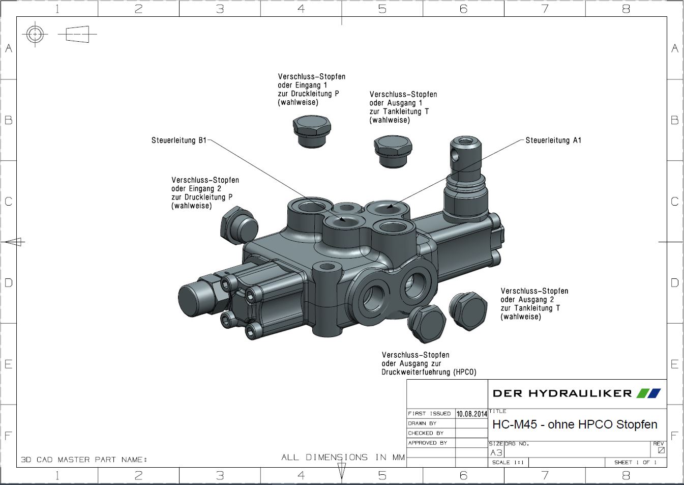 Monoblock 2-fach 45 l/min (manuell) Einhebelsteuergerät für Bowdenzug M45  HydroControl